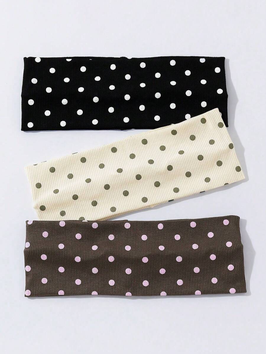 Juego de 3 pañuelos para mujer con estampado de lunares, diademas suaves y antideslizantes, accesorios para el cabello elásticos para yoga y deportes, versátiles para uso diario y diversas ocasiones, diademas para otoño e invierno, atuendos de vacaciones, elegantes pañuelos para mujer, atuendos de verano - Multicolor - Ver 1