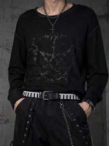 Men Y2K Piano Key Studded Belt Punk Streetwear Black White Waist Belt - Piano Key Rivet Strap - View 2