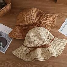 1pc Women's Straw Hat Spring/Summer Sun Protection Bucket Hat Versatile Wide Brim Beach Straw Woven Sun Hat For Daily Outings - Multicolor - View 5
