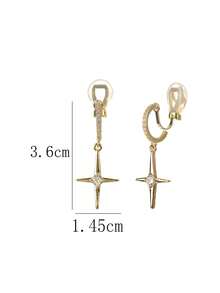 1 Pair Fashionable New Zirconia Circle Cross Pendant Copper Clip-On Earrings For Women Without Pierced Ears, High-End Elegant Ear Jewelry Suitable For Daily Wear And Holiday Gifts - Ear Clip - View 2