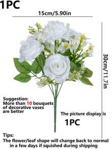 1pc Artificial Rose Flower, Suitable For Home, Wedding, Party Decoration, Table Centerpiece, Valentine's Day, Birthday Gift, Graduation Ceremony And Other Occasions - White - View 3