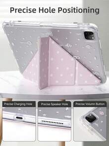 Y-Shaped Folding Protective Case Compatible With IPad (A16) 11th Gen 11-Inch, 10th Gen 10.9-Inch, Air 8 (M4) 11-Inch 2026, 7th Gen, 8th Gen, 9th Gen, 10.2-Inch, Pro 11 2020-2022, Air 7/6 (M3/M2) 11-Inch, With Pencil Slot, Smart Protective Case, Soft TPU Back, Auto Wake/Sleep - Pink Polka Dots - View 7