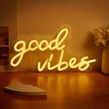 1個 Good Vibes LED 霓虹燈 綠色霓虹燈 剪影壁燈 遊戲室裝飾 家居裝飾 生日禮物 壁飾 壁燈 卡通夜燈 壁飾 男友生日禮物 聖誕 5V USB 供電 附內線開關 - 青檸色 - 查看 3