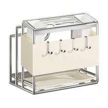 Knife Block And Holder Set: A Spacious, Multi-Functional Design That Includes A Cutting Board Rack, A Pot Lid Rack, A Kitchen Knife Holder, And A Kitchen Utensil Rack. Ideal For Kitchen Countertop Storage, This Set Comes With 4 Hooks And 1 Dish Towel - Apricot - View 8