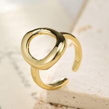 1 pieza Anillo abierto con decoración de círculo geométrico minimalista, adecuado para el uso diario de las mujeres - Plateado - Ver 5