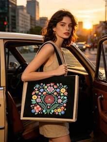Bohemian Vintage Floral Tote Bag Set, Women's Tote Bag And Wallet Set, Minimalist Decoration, Mexican Style Print Includes Tote Bag And Coin Purse, Eastern European Art Style Large Capacity Women's Bag, Makeup Storage Bag, Simple Large Capacity Tote Bag, Portable Casual Shopping Bag, Multi-Functional Shopping Bag. School Campus & Travel Vacation Back To School Gift Small Gift Exchange, Back To School Season, Valentine's Day - Multicolor - View 5