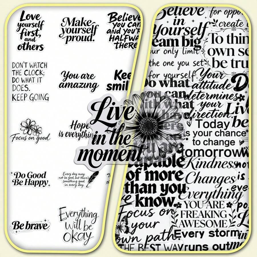 50pcs Transparent Minimalist Fresh Original Black & White Inspirational English Quote Creative Decorative Stickers For Journaling And Vases - 50 Original Black and White Inspirational English Images - View 1