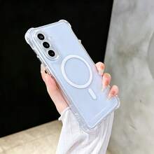四角防摔 PC 手機保護殼，相容 Galaxy S26Ultra S25Ultra A37 A57 A55 A56 S25FE A06 A15 A16 / A17 / A26 / A35 / A36 / A25 / A26 / A27 / A54，亦相容 S23 / S23 FE / S24 FE / S25 機型，亮麗壓克力材質手機保護殼，防摔手機殼，手機配件，夏季 - 白色 - 查看 2