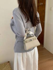 Bolso de mano elegante y de moda para mujer con bufanda, bolso bandolera, blanco, adecuado para compras, ir al trabajo, citas - Blanco - Ver 8