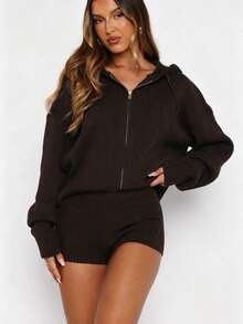 Women's Fashion Winter Knitted Zip-Up Cardigan Sweater, New Autumn/Winter Soft Gentle Style Loose Fit - Coffee Brown - View 2