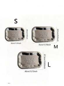1pc Ins Retro Stainless Steel Tray, French Embossed Cake Plate, Home Tabletop Storage & Organizer Tray - View 7