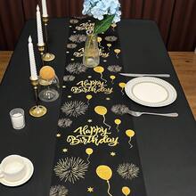 1件生日派對桌旗,耐用且時尚的金箔金屬網格桌旗,生日慶祝派對廚房餐桌中心裝飾 - 黑金色 - 查看 3