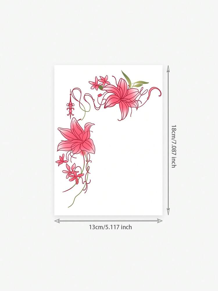 1pc Gentle Breeze Pink Line Lily Flower Pattern Temporary Tattoo Sticker, With Realistic Tattoo Design, Suitable For Travel, Music Festivals, Games, Graduation Gifts, And For 3-5 Days. - Multicolor - View 6