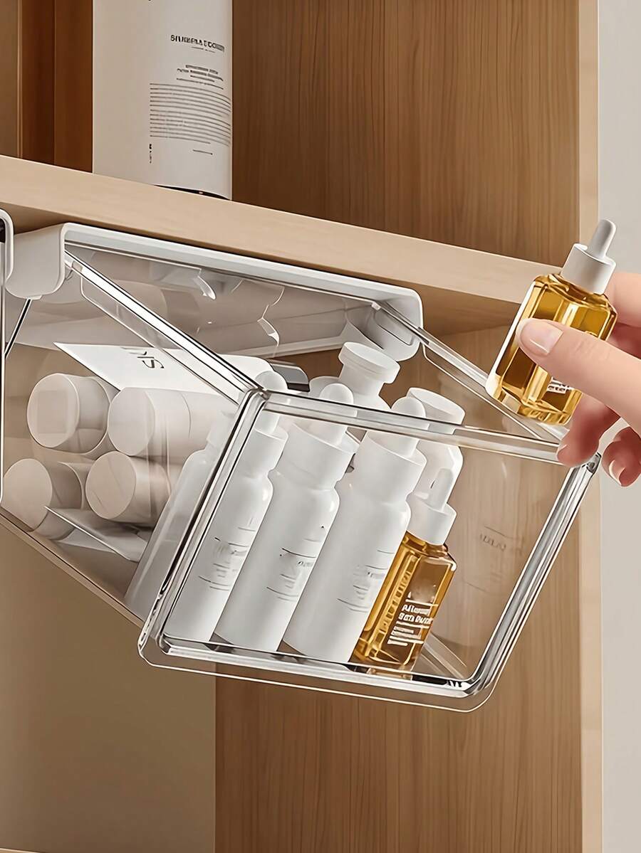1pc Acrylic Storage Box, Acrylic Cosmetic Storage Box, Expandable Storage Box, No Drilling Required, Wall-Mounted Installation, Minimalist Bathroom Storage Cabinet, Suitable For Storing Cotton Pads, Lipsticks, Cotton Swabs, Etc. - Multicolor - View 1