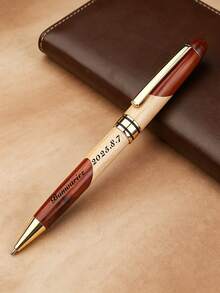 Engraved Bamboo Wood Metal Ballpoint Pen, Customized Logo, Graduation Gift For Father, Mother, Teacher, Classmate, Friend - Round - View 6