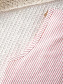 Tween Girl Casual Preppy Style Pink Cotton Striped Tie-Up Sleeveless Shirt, Suitable For Vacation, Gatherings, Group Activities - Pink - View 6
