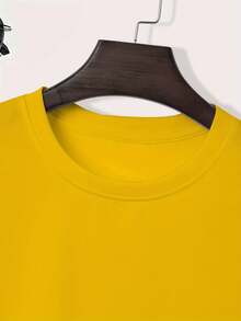 Kids' Cotton T-Shirt With Headphone Theme - Headphone And Letter Print, Lightweight Short Sleeve Summer Shirt, Crew Neck, Comfortable Clothing For Playing And Outdoor Activities - 黃色 - 查看 3