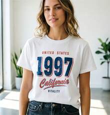 Camiseta de manga corta para mujer,Camiseta para mujer manga corta con texto California 1997, blusa casual verano - Blanco - Ver 2