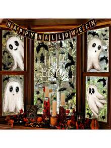 Halloween Ghost & Bat Window Stickers, PVC Static Cling Window Decals, Cute Ghost Decorative Stickers, Halloween Holiday Stickers, Home Decor Stickers - Multicolor - View 2