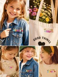 Custom Name Baby Safety Pin Brooch - Personalized Colorful Letter Pendant Brooch, Sweet Style Bow & Heart Children's Commemorative Jewelry, Birthday Gift - Multicolor - View 5