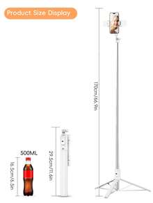 超輕量 1.7m 自拍棒三腳架，附 3 段亮度補光燈、藍牙遙控器，便攜設計，適用 與 Android，適合旅行與團體拍照 - 彩色 - 查看 9