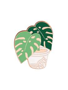 1/5pcs Artistic Fresh Green Plant Potted Brooch, Succulent Monstera Leaf Shaped Metal Pin, High Fidelity Exquisite Craftsmanship With Texture, Versatile Eye-Catching Accessory For Daily Wear - Multicolor - View 12