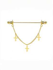 Niche Copper Gold/Silver Cross Tie Pin, Premium Chain Design Shirt Collar Accessory, Versatile Suit Shirt Exquisite Accessory - Collar Pin - View 9