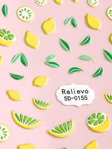 1 Pieza Pegatinas de Uñas 5D en Relieve,Diseño de Limón Primavera Verano Calcomanías de Uñas,Ideal para Mujeres para Hacer DIY en Casa - Amarillo - Ver 3