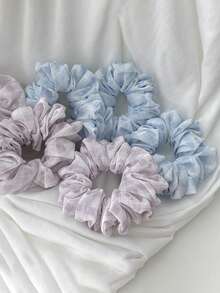 2 piezas de coleteros finos de verano estilo bosque fresco para niña, azul claro y morado pálido, con estampado floral menudo y cuadros, multiplisados, suaves y elegantes, elásticos para coleta y bandas de goma - Multicolor - Ver 3
