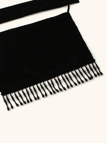1 Buah Niqab Rumbai Warna Polos untuk Wanita, Masker Rumbai Ringan dan Bernapas, Masker Wajah Modis dan Serbaguna - Masker Wajah Rumbai Hitam - View 9