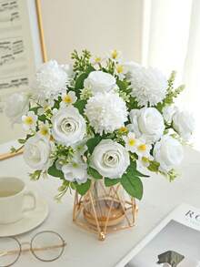 1pc Artificial Rose Flower, Suitable For Home, Wedding, Party Decoration, Table Centerpiece, Valentine's Day, Birthday Gift, Graduation Ceremony And Other Occasions - White - View 5