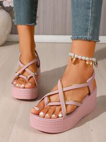 Damen Elastische Sandalen, Frühling/Sommer Essentiell Vielseitig, Zehenriemen Kühl Atmungsaktiv Bequem Leicht zu Tragen, Rot, Alltag, Flip Flop - Babypink - Übersicht 2