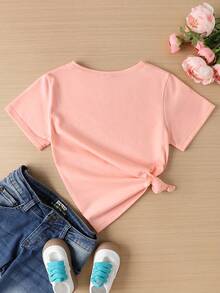 Mi niñera me ama mucho, camiseta estampada para niños, camiseta gráfica de oso lindo para niñas pequeñas, camiseta casual de verano con cuello corto y manga corta. - Rosa - Ver 2