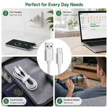 3pcs USB-A To Type-C Fast Charging Cable, Suitable For Android Phones, 1m/2m/3m Length, Durable Braided Phone Charging Cable, Compatible With Samsung, And Other Android Phones And Devices, Suitable For Office Desk Accessories/Travel/Indoor/Outdoor/Car Accessories - View 7