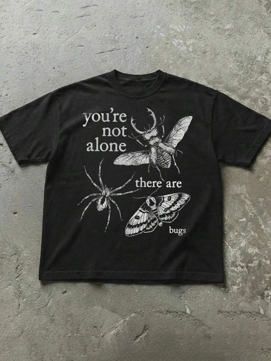 You're Not Alone, You've Got Bugs! Fun Insect Lover Women's Short-Sleeve Crew Neck Graphic T-Shirt, Perfect For Everyday Outdoor Wear - Black - View 1
