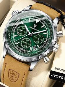 POEDAGAR 1 Stück Herren Casual Date Chronograph Quarz Uhr mit PU-Lederarmband, Business wasserdichte Leuchtuhr geeignet für Arbeitsanlässe, Geschenke für Männer - Einheitsgröße - Übersicht 2