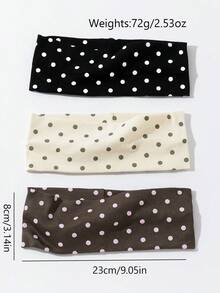 Juego de 3 pañuelos para mujer con estampado de lunares, diademas suaves y antideslizantes, accesorios para el cabello elásticos para yoga y deportes, versátiles para uso diario y diversas ocasiones, diademas para otoño e invierno, atuendos de vacaciones, elegantes pañuelos para mujer, atuendos de verano - Multicolor - Ver 4