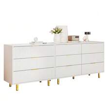 Modular 9-Drawer Sideboard Set, Modern Design, Storage Unit, White And Gold - H 72/W 200/D 40 Cm - 白色 - 查看 3