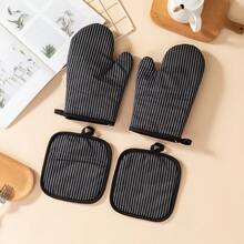 Vertical Striped Oven Mitts & Heat Resistant Pads Set, Quilted Diamond Pattern, Washable, Suitable For Kitchen Cooking & Baking, Microwave Oven Mitts & Heat Resistant Pads 2pcs/4pcs - View 5