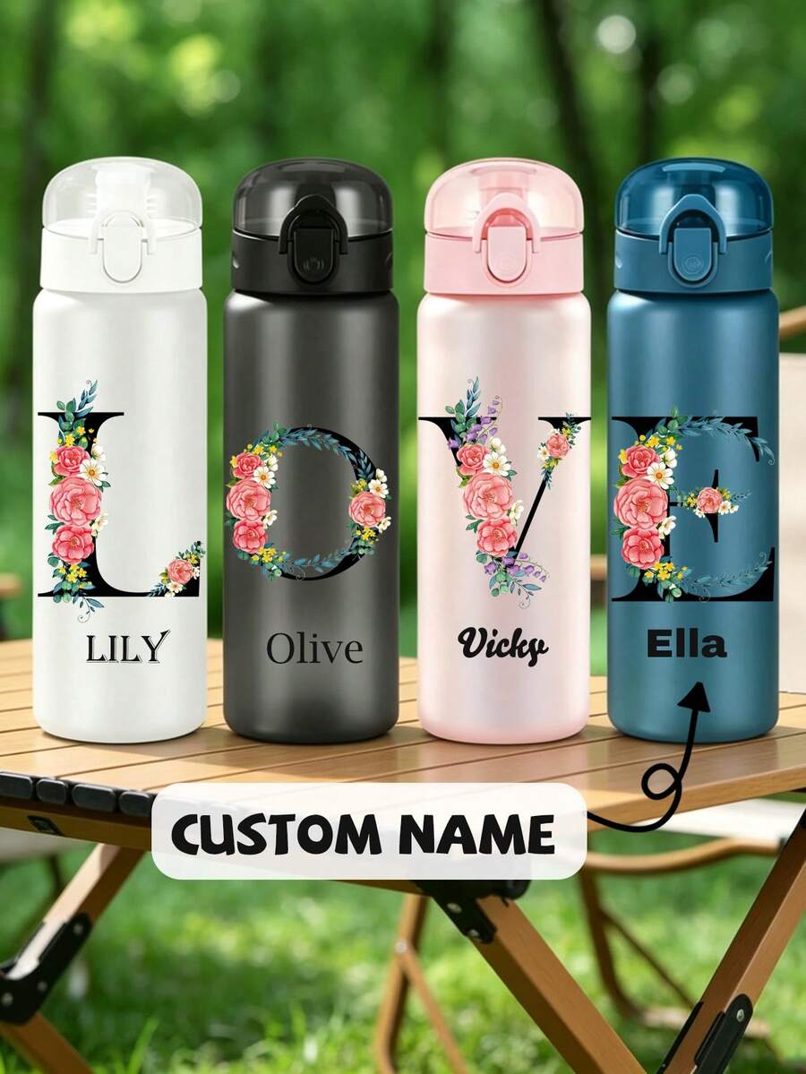1PC 26oz/780ml Personalized Minimalist Optional Surname Initial Name Water Bottle - Customizable Name LOGO Plastic Drinkware, Hand Wash, Lightweight, Round, Suitable For Running And Sports, First Day Of School, Back To School Gift, Party, Travel, School Water Bottle, Ideal Gift For Birthday, Graduation, Boys, Girls, Teens - Multicolor - View 1
