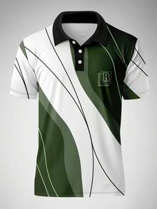 Men's Business/Casual Short Sleeve Letter Print Polo Shirt, Suitable For Daily Wear, Spring/Summer - Green - View 5