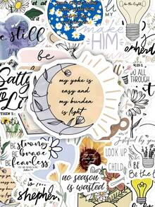 50/100Pcs Christian Bible Verse Stickers, Boho Floral Inspirational Faith Quote Decals For Junk Journal, Water Bottle, Laptop & Planner DIY Decor, Back To School - Multicolor - View 8