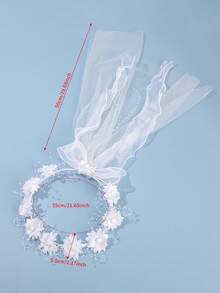 1Pc Bohemian Style Flower Pearl Veil, French Vintage Bridal Flower Crown, Wedding/Photoshoot/Vacation Head Accessory - Multicolor - View 6