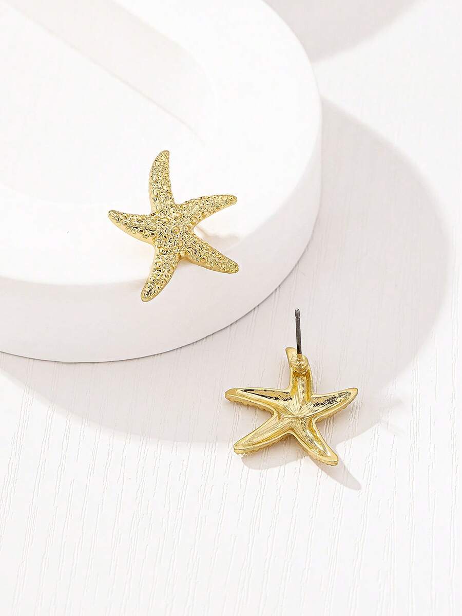 1pc Minimalist Fashion Gold Starfish Stud Earrings - Yellow Gold - View 1