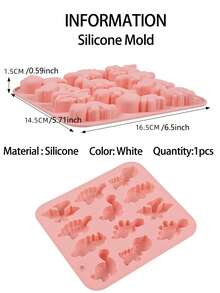1pc 12 Cavity Dinosaur Shape Silicone Mold, Baking Muffin Chocolate Candy Cake Ice Cube Tray - Pink - View 6