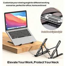 Laptop/Tablet Stand, Height Adjustable, 10-Level Angle Adjustable, Ergonomic Design, Foldable, Portable Desktop Stand, Aluminum Alloy Material, Suitable For MacBook, HP And 10-17 Inch Laptops - View 6