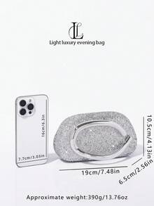1件女款時尚復古金屬手柄手拿包晚宴包，奢華優雅閃亮水鑽亮片金屬裝飾方包，附可拆卸金屬鏈條斜跨背帶，適合婚禮、派對、舞會、夜店、正式場合、禮服搭配，金色包款 - 銀色 - 查看 6