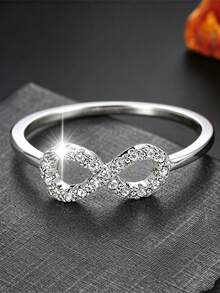 1pc Minimalist Fashion Personalized Symbol Rhinestone Inlaid Ring, Exquisite Luxury Style, Versatile Commuter Accessory - JZ6650 - View 2