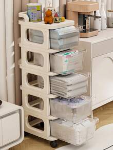 3 Tiers Rolling Storage Cabinet With Wheels Portable Cart Bedside Table Nightstand Small Dresser Bedroom Living Room Kitchen Organizer Drawer Rack Stand Unit Storage Solution Furniture Home Decor - Clear - View 1