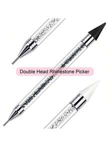2-In-1 Rhinestone Dotting Pen: Dual-Head Design, Crystal Material Rhinestone Dotting Pen With Crystal Handle, Perfect For Nail Art Creation And DIY Decoration, Rhinestone Dotting Brush And Sorting Tray For Nail Art. Self-Adhesive Rhinestone Dotting Brush And White Rhinestone Storage Tray On Both Ends Suitable For DIY Rhinestone Crafts And Rhinestone Painting. Nail Art Decoration Tool. Plastic Rhinestone Nail Art Accessory Sorting Tray | Rhinestone Jewelry Sorting And Organizing Tray DIY Handmade Rhinestone Accessory Tool Nail Salon Tool - White - View 8